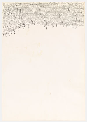 León Ferrari. Quisiera hacer una estatua (I would like to make a statue). c. 1964. Ink on paper, 39 1/4 x 27 7/8" (99.7 x 70.8 cm). Gift of Patricia Phelps de Cisneros through the Latin American and Caribbean Fund in honor of Connie Butler