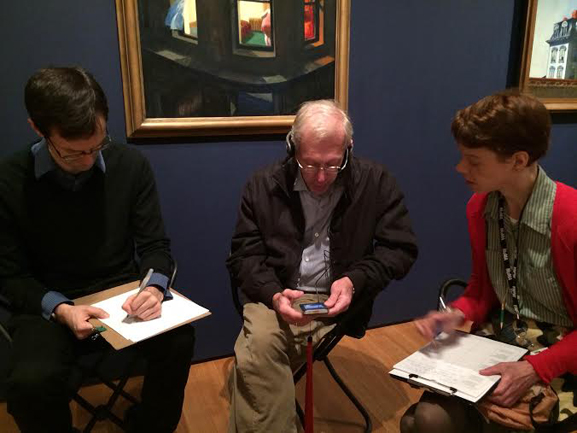 Testing the MoMA Audio+ device with visitors in the galleries. Photo: Claire Huddleston