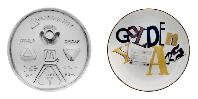Tom Sachs. Top Mug (left); Jack Pierson. Golden Age. 2010 (right)