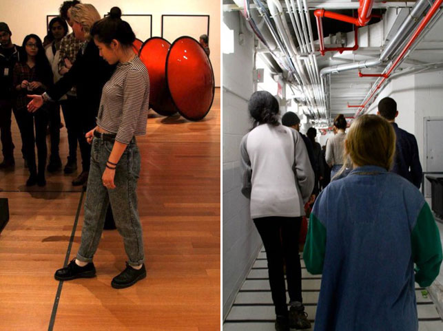 From left: Shulian crosses the line during LJ’s walkthrough. Walking through the underground passageways of the Museum