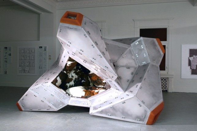 Jimenez Lai. White Elephant. 2011. Aluminum, rubber, sandblasted polycarbonate, fabric, cowhide, polyfill batting, 144" X 147" X 90". Moma Imaging, John Wronn