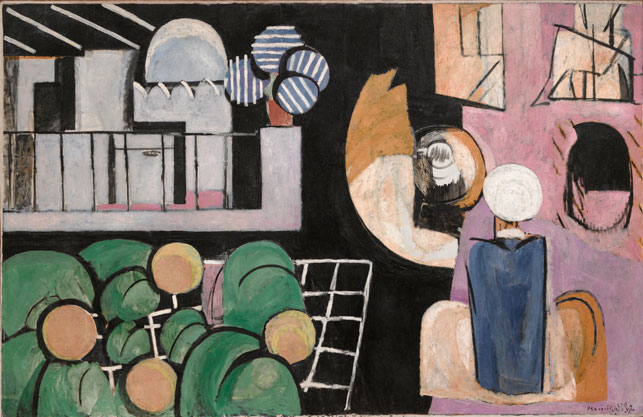 Henri Matisse. <i>The Moroccans</i>. 1915–16. Oil on canvas, 71 3/8" x 9' 2" (181.3 x 279.4 cm). Gift of Mr. and Mrs. Samuel A. Marx. © 2014 Succession H. Matisse, Paris/Artists Rights Society (ARS), New York