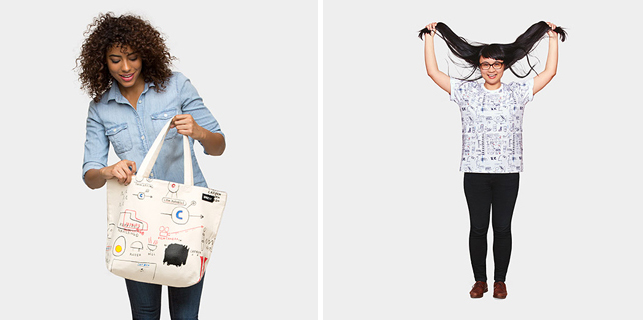 From left: UNIQLO Jean-Michel Basquiat Collage Tote Bag; UNIQLO Jean-Michel Basquiat Collage T-shirt
