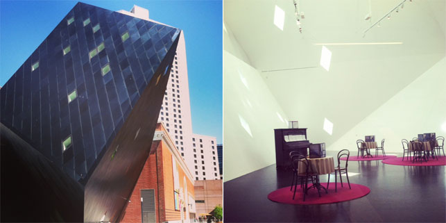 From left: Exterior of the Contemporary Jewish Museum; Installation view of Black Sabbath: The Secret Musical History of Black-Jewish Relations, Contemporary Jewish Museum. Images courtesy Contemporary Jewish Museum