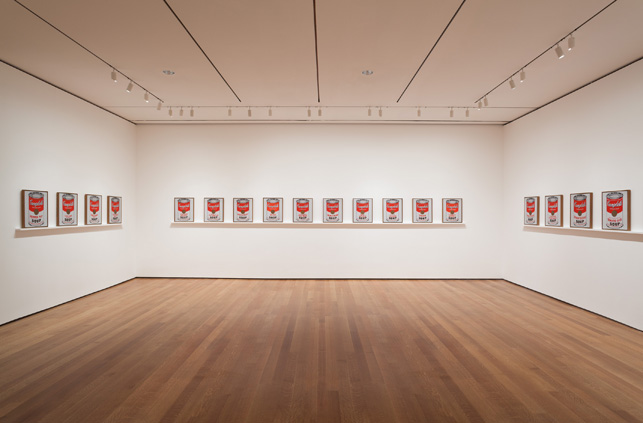Installation view of Andy Warhol: Campbell's Soup Cans and Other Works, 1953–1967 at The Museum of Modern Art, April 25–October 12, 2015. Photo: Jonathan Muzikar. © 2015 The Museum of Modern Art, New York