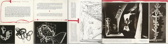 Pages showing diagram and installation view of Salle de Superstition from Frederick Kiesler's Manifeste du Corréalisme, first published in L’Architecture d’Aujourd’hui, 2nd Special Edition, 1949