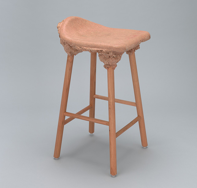 Marjan van Aubel & James Shaw. Well Proven Stool. 2014. Bioresin and cherry wood, 25 3/16 x 15 3/4 x 13 3/4″ (64 x 40 x 35 cm). The Museum of Modern Art, New York. Committee on Architecture and Design Funds. Photographer: Jonathan Muzikar