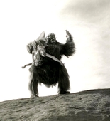 A still from the film <em>Zumba</em> (1949) which appears in <em>The Movie Orgy</em>. Pictured:  Jane Nigh and Crash Corrigan (in the gorilla suit). Image courtesy of Renfield Productions.