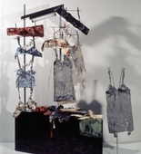 Lingerie Counter
Date: 1962
Medium: Textiles, canvas, plaster, enamel, metal stand, neon tube, mirror, and fiberboard
Dimensions: 7' 1 13/16" x 63 3/4" x 50" (218 x 162 x 127 cm)
Credit Line: Ludwig Museum - Museum of Contemporary Art, Budapest
