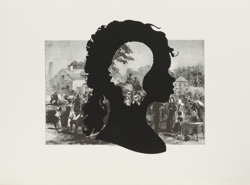 Kara Walker. <i>Exodus of Confederates from Atlanta,</i> from the portfolio <i>Harper's Pictorial History of the Civil War (Annotated)</i>. 2005. One from a portfolio of fifteen lithograph and screenprints, 39 1/16 x 52 15/16" (99.2 x 134.4 cm). Publisher and printer: LeRoy Neiman Center for Print Studies, Columbia University, New York. Edition: 35. The Museum of Modern Art. General Print Fund and The Ralph E. Shikes Fund. &copy; 2007 Kara Walker