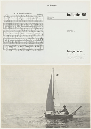 Bas Jan Ader. <i>Art & Project Bulletin 89.</i> August 1975. Photolithographed bulletin, 11 5/8 x 16 9/16" (29.6 x 42 cm) (unfolded). The Museum of Modern Art. Art & Project/Depot VBVR Gift. Courtesy of the Bas Jan Ader Estate and Patrick Painter Editions. The Museum of Modern Art Digital Imaging Studio, photograph: Jonathan Muzikar 