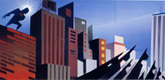 Teddy Newton. <i>The Jumper</i> (for <i> The Incredibles</i>)<i>. </i> Collage, 10 1/2 x 25 3/4" (26.7 x 65.4 cm). &copy; Disney/Pixar
