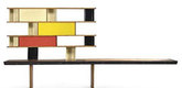Charlotte Perriand, Jean Prouv&eacute;, Sonia Delaunay-Terk, Nicolas Schöffer. Maison de la Tunisie Bench-Bookshelf. 1952. Lacquered steel, aluminum and pine, 63 x 139 3/8 x 20 1/8" (160 x 354 x 51.1 cm). The Museum of Modern Art, New York. Architecture & Design Purchase Fund