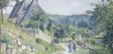 Camille Pissarro. <i>The Conversation, chemin du chou, Pontoise</i>. 1874. Oil on linen, 23 5/8 x 28 3/4" (60 x 73 cm). Private collection