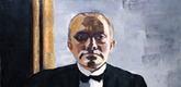 Max Beckmann. <i>Self-Portrait in Tuxedo</i>. 1927. Oil on canvas, 54 15/16" x 37 5/8" (139.5 x 95.5 cm). Courtesy of the Busch-Reisinger Museum, Harvard University Art Museums, Association Fund. Photo: Kallsen, Katya. &copy; President and Fellows of Harvard College. &copy; 2003 Artists Rights Society (ARS), New York/VG Bild-Kunst, Bonn.