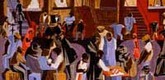 Jacob Lawrence. <i>Street Shadows</i>. 1959. Tempera on gesso on board, 24 x 29 7/8" (61 x 75.9 cm). The Museum of Modern Art, New York. Gift of Ellen Kern in memory of her parents, Lewis and Jewel Garlick. &copy; Gwendolyn Knight Lawrence, courtesy the Jacob and Gwendolyn Lawrence Foundation