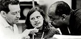 John Hubley, Faith Hubley, and Benny Carter collaborating on <i>Urbanissimo</i> (1996). This image may not be reproduced in any form without the permission of The Museum of Modern Art