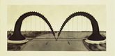 Claes Oldenburg.<i> Screwarch Bridge (State II). </i> 1980. Etching and aquatint,  31 3/16 x 57 7/8" (79.2 x 147 cm). Publisher Multiples, Inc., New York. Printer:  Aeropress, New York. Edition: 35. Gift of Klaus G. Perls and Heinz Berggruen in memory of Frank Perls, Art Dealer (by exchange). &copy; 2008 Claes Oldenburg