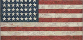 Jasper Johns. <i>Flag</i>. 1954&ndash;55. Encaustic, oil, and collage on fabric mounted on plywood (three panels). 42 1/4 x 60 5/8". The Museum of Modern Art, New York. Gift of Philip Johnson in honor of Alfred H. Barr, Jr. &copy; 1996 Jasper Johns/Licensed by VAGA, New York, NY.