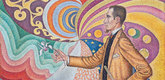 Paul Signac. <i>Opus 217. Against the Enamel of a Background Rhythmic with Beats and Angles, Tones, and Tints, Portrait of M. F&eacute;lix F&eacute;n&eacute;on in 1890.</i> 1890. Oil on canvas, 29 x 36 1/2" (73.5 x 92.5 cm). Fractional gift of Mr. and Mrs. David Rockefeller. &copy; 2009 Artists Rights Society (ARS), New York/ADAGP, Paris