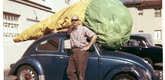 Claes Oldenburg. <i>Floor Cone</i> (1962) in front of Dwan Gallery, Los Angeles, 1963. Oldenburg van Bruggen Studio. © Claes Oldenburg