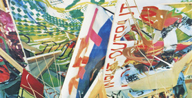 Martin Kippenberger. Content on Tour (Inhalt auf Reisen). 1992. Screenprint mounted on plywood, with unique alterations by the artist, 70 7/8 x 59" (180 x 150 cm). Publisher and printer: Edition Artelier, Graz, Austria. Edition: 3 this size; 5 for three smaller sizes. Collection Estate Martin Kippenberger, Galerie Gisela Capitain, Cologne. &copy; Estate Martin Kippenberger, Galerie Gisela Capitain, Cologne. Photograph: Lothar Schnepf, Cologne