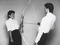 Marina Abramović and Ulay. <i>Rest Energy</i>. Performed in August 1980 for four minutes at ROSC’80, National Gallery of Ireland. Production image (black and white) for 16mm film transferred to video (color, sound). 47 min. © 2010 Marina Abramović. Courtesy Marina Abramović and Sean Kelly Gallery/Artists Rights Society (ARS), New York