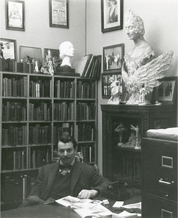 Photograph Paul Magriel, Librarian of the Dance Archives, in the Archives offices, n.d. [William S. Lieberman Papers, IV.2] 