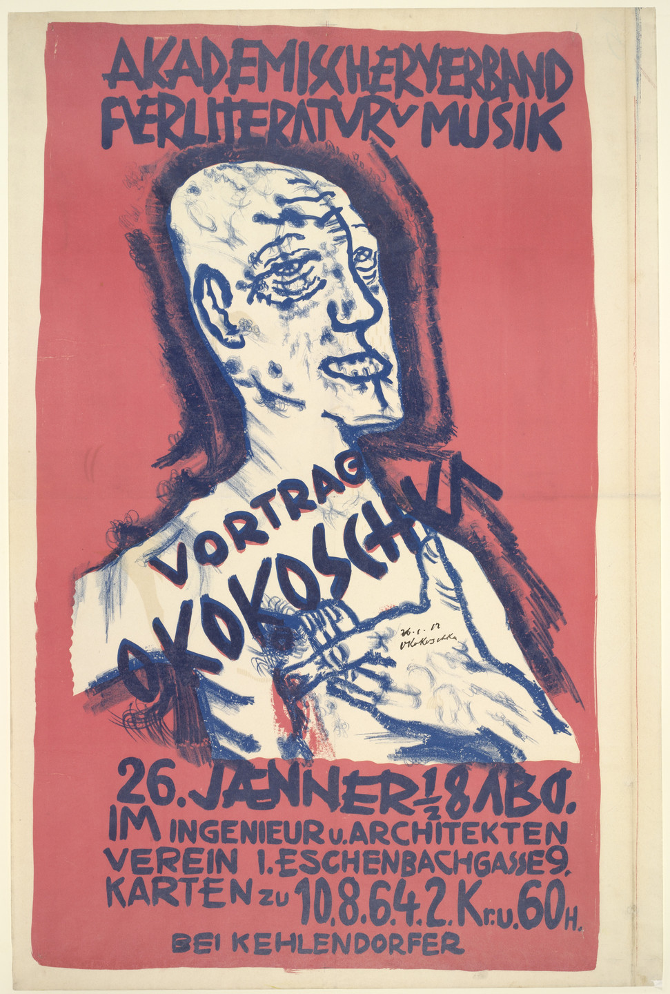 Oskar Kokoschka. Self-Portrait, Hand on Chest (Selbstbildnis, Hand auf der Brust). (1911-12, published 1912)