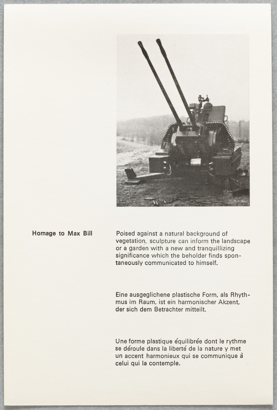 Ian Hamilton Finlay. Wild Hawthorn Weapons Series No. 2: Homage to Max Bill. 1974