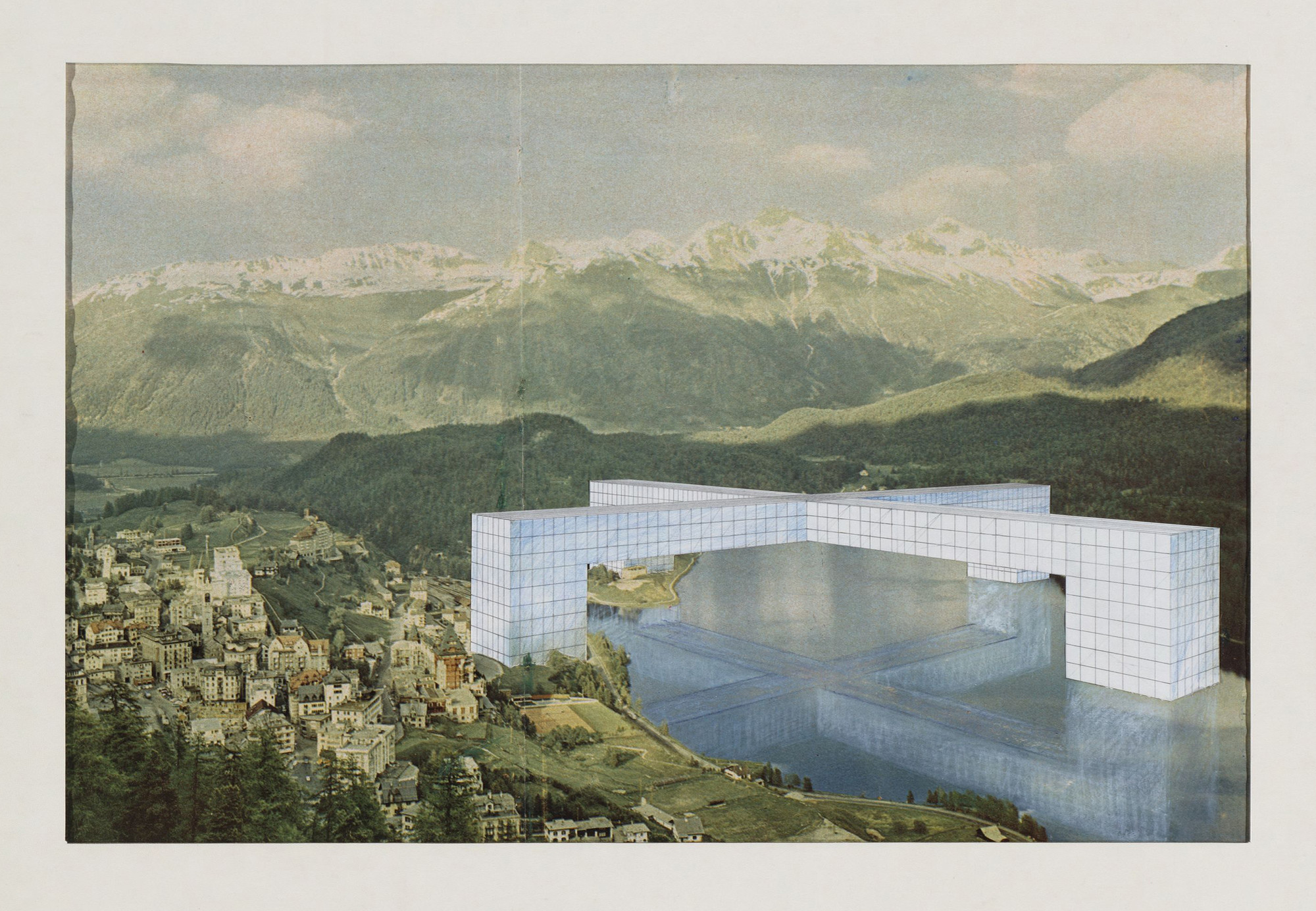 Superstudio, Gian Piero Frassinelli, Alessandro Magris, Roberto Magris, Adolfo Natalini, Cristiano Toraldo di Francia. The Continuous Monument: St. Moritz Revisited, project (Perspective). 1969