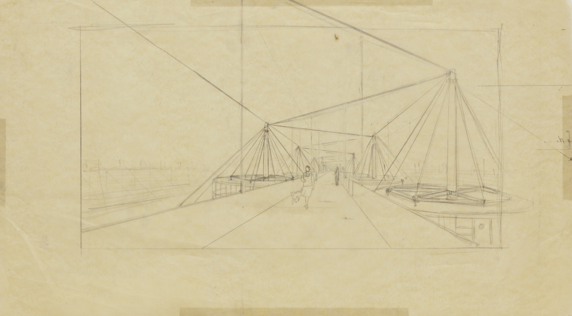 Bodo Rasch, Heinz Rasch. Suspension Houses Project (Perspective). 1927-1928