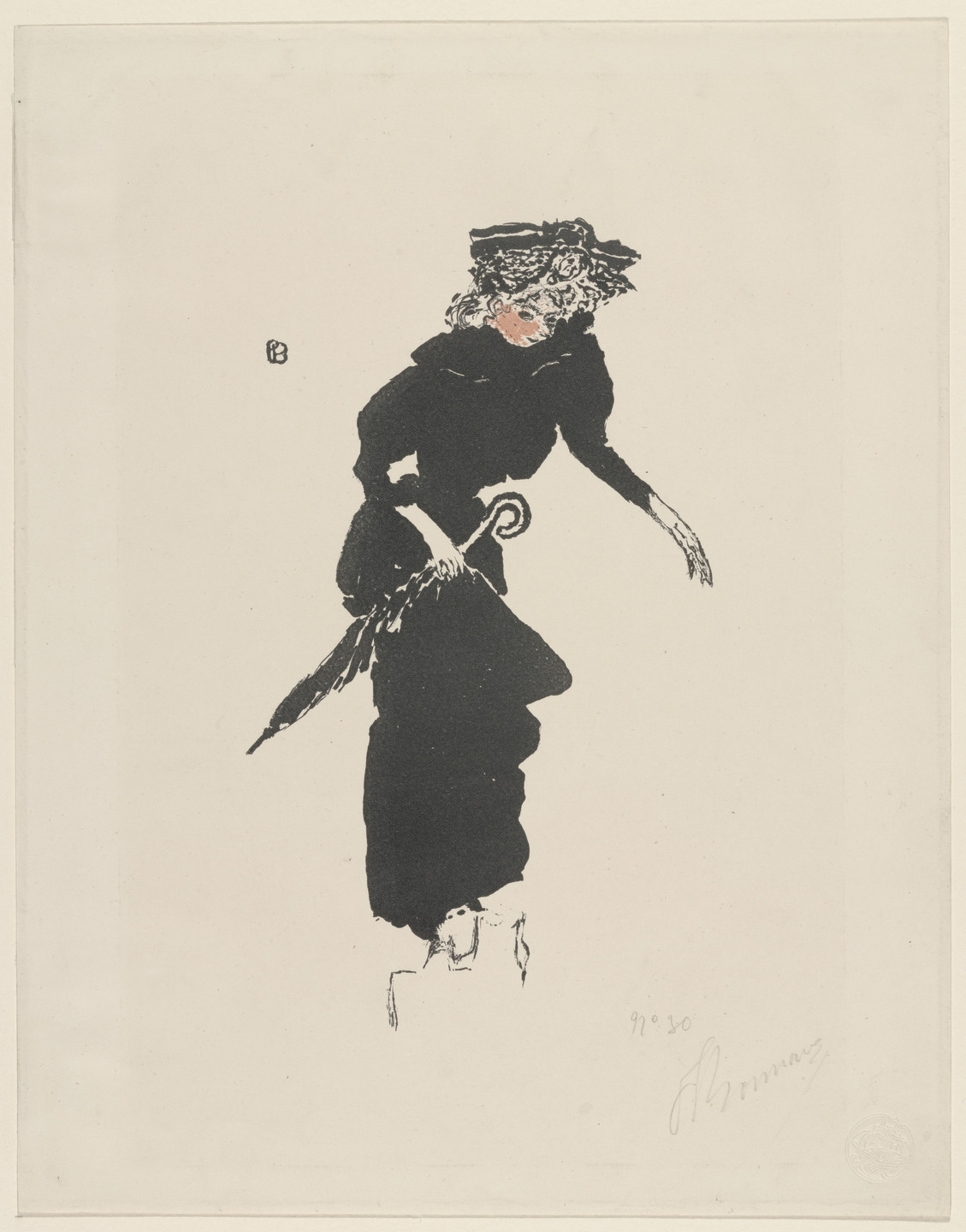 Pierre Bonnard. Woman with Umbrella (Femme au parapluie) from the portfolio The Album of the White Review (L&#39;Album de la Revue Blanche). 1895