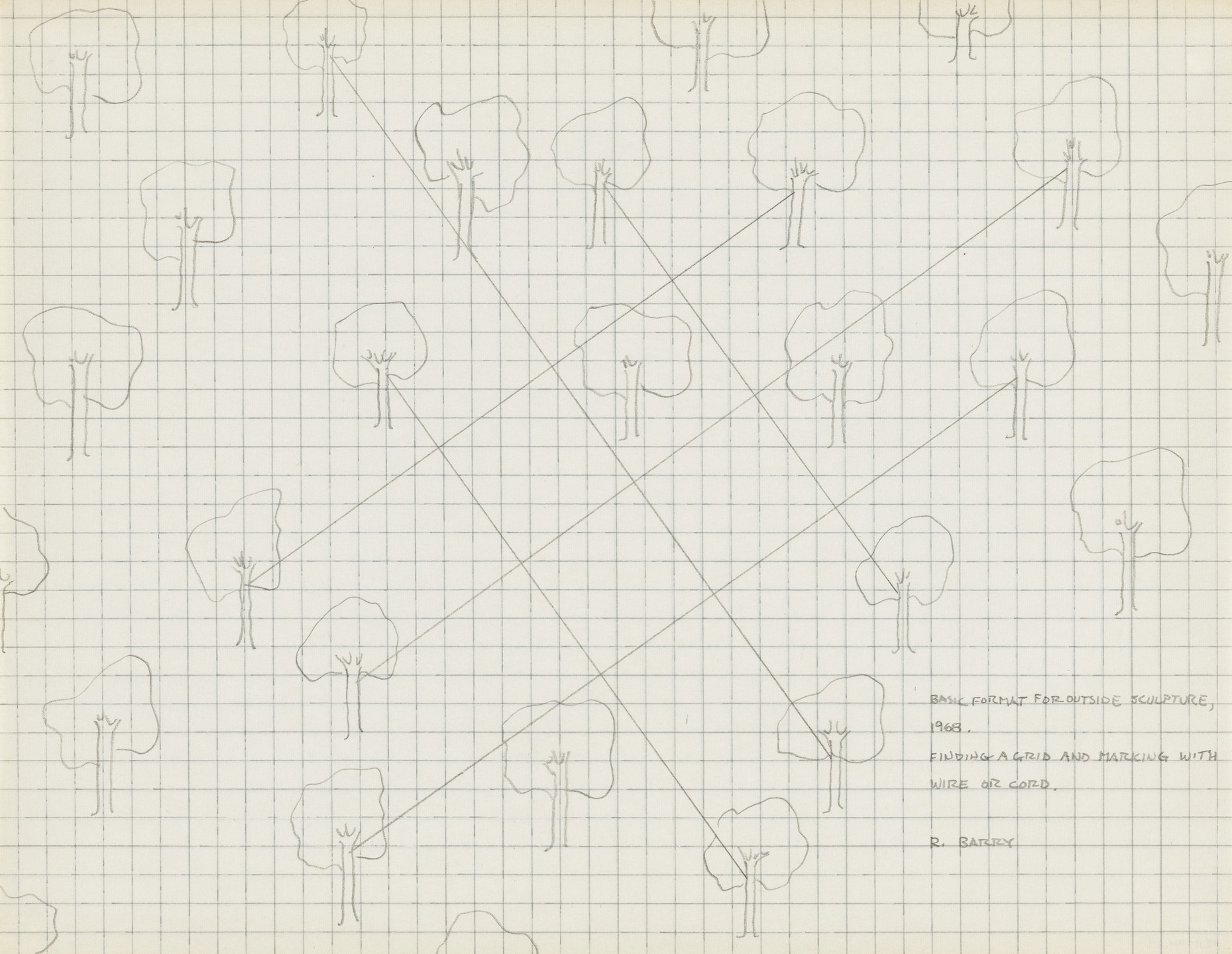 Robert Barry. Basic Format for Outside Sculpture (Finding a Grid and Marking with Wire or Cord). 1968