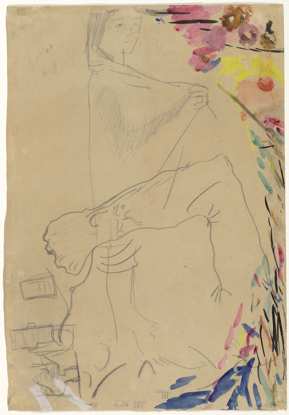 Oskar Kokoschka. Nude with Back Turned (In den Hüften nach links gedrehter weiblicher Rückenakt) (recto); Untitled (verso). 1909