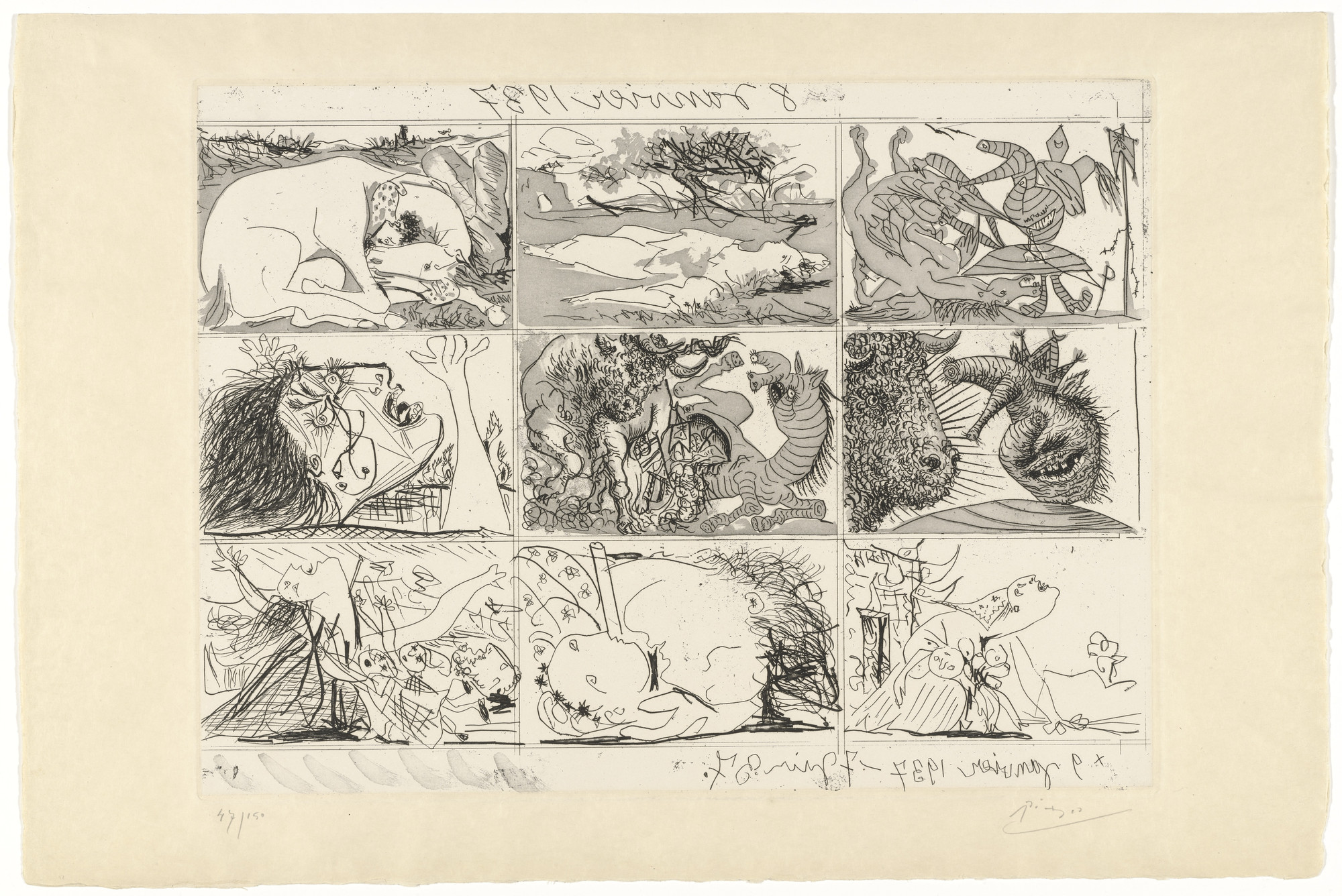 Pablo Picasso. Plate (folio 4) from Sueño y mentira de Franco (The Dream and Lie of Franco). 1937