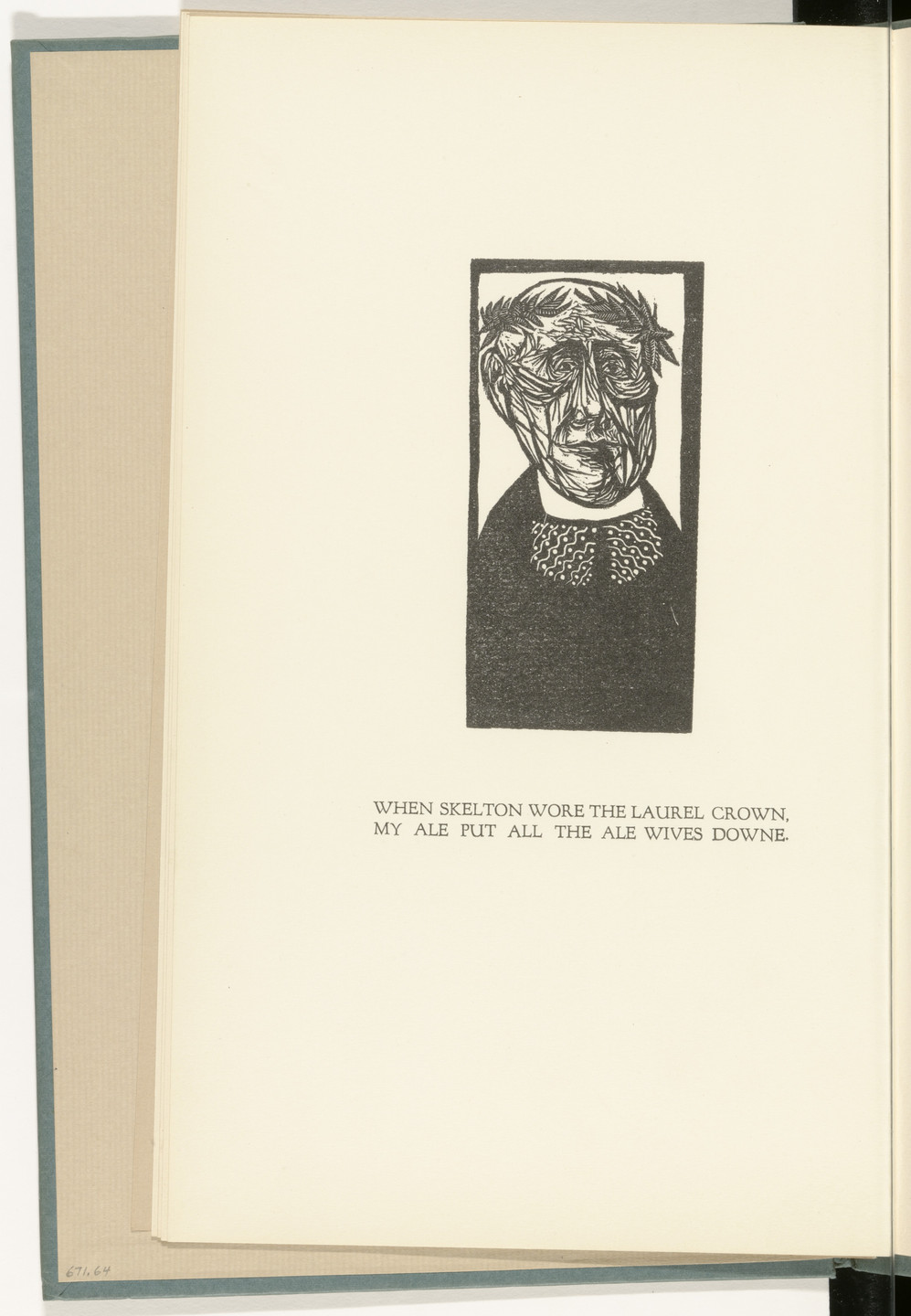 Leonard Baskin. Imaginary Portrait of John Skeleton (frontispiece) from The Tunning of Elynour Rummynge. 1953