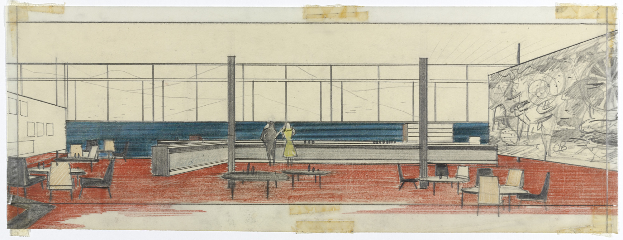 Jean Tschumi. Nestle Headquarters, Vevey, Switzerland, Interior perspective. 1959