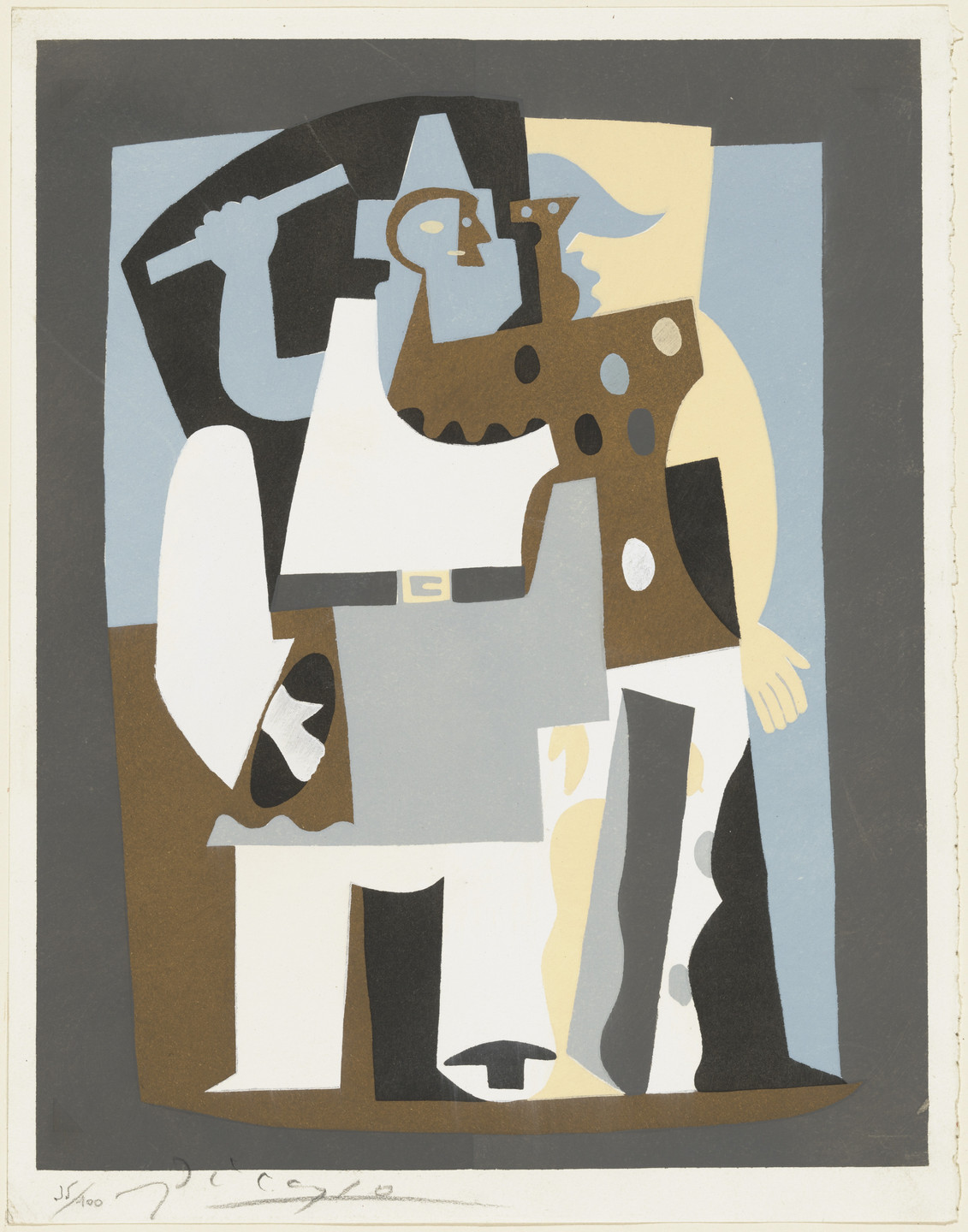 Pablo Picasso. Pierrot and Brown Harlequin, Standing from the series Dix Pochoirs. published 1921