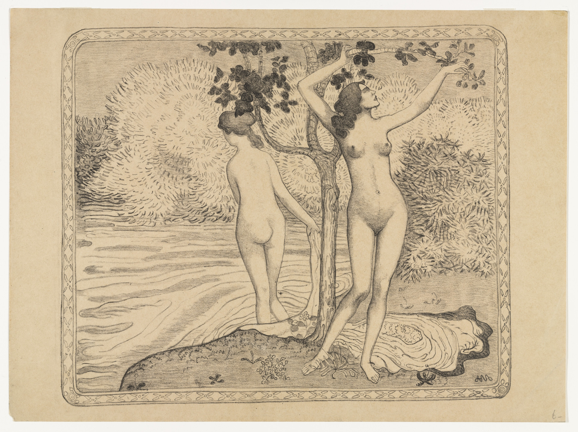 Aristide Maillol. Two Nude Bathers Under a Tree at the Water&#39;s Edge (Deux baigneuses nues sous un arbre au bord de l&#39;eau). (1895)