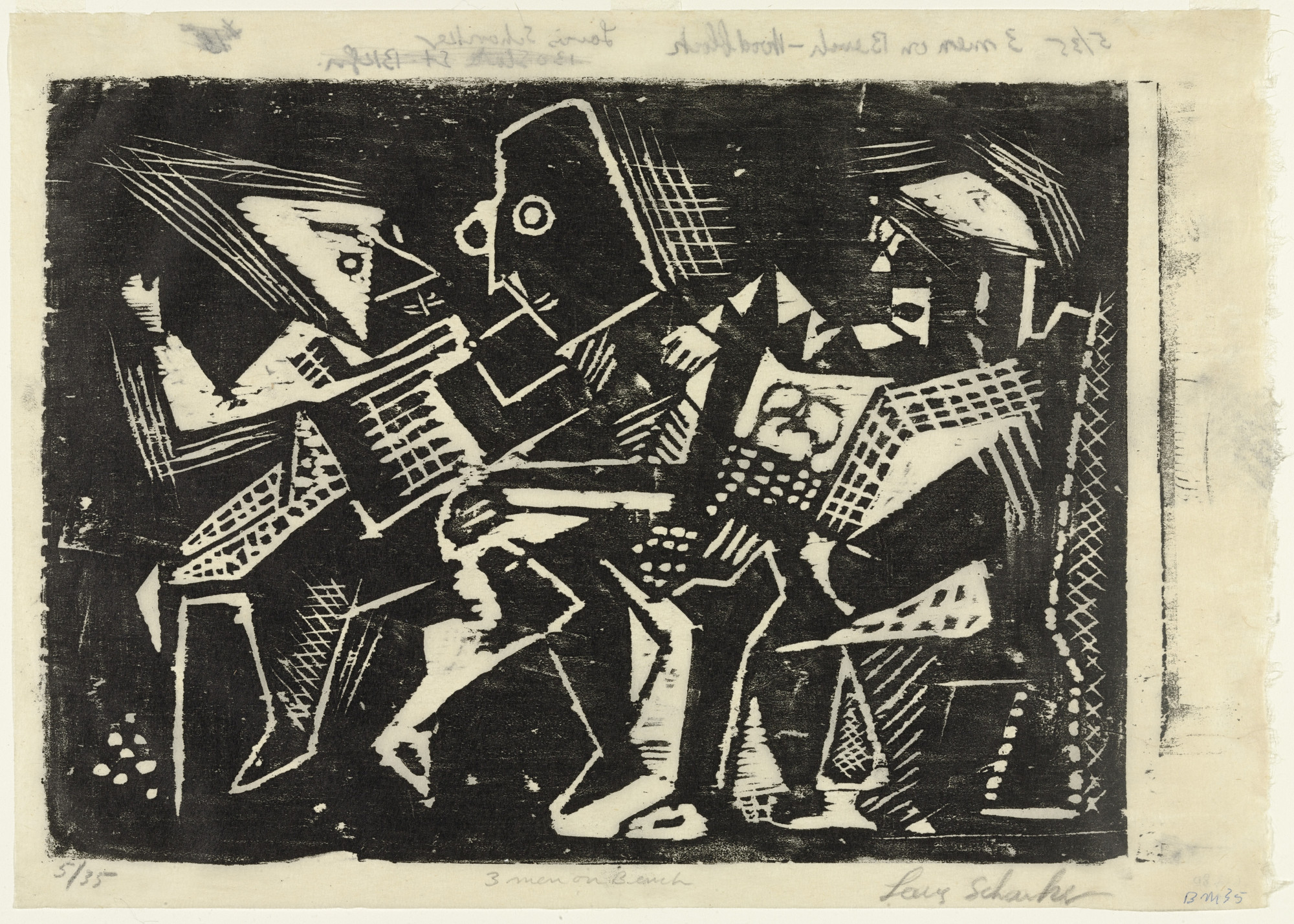 Louis Schanker. Three Men on a Bench. c. 1939