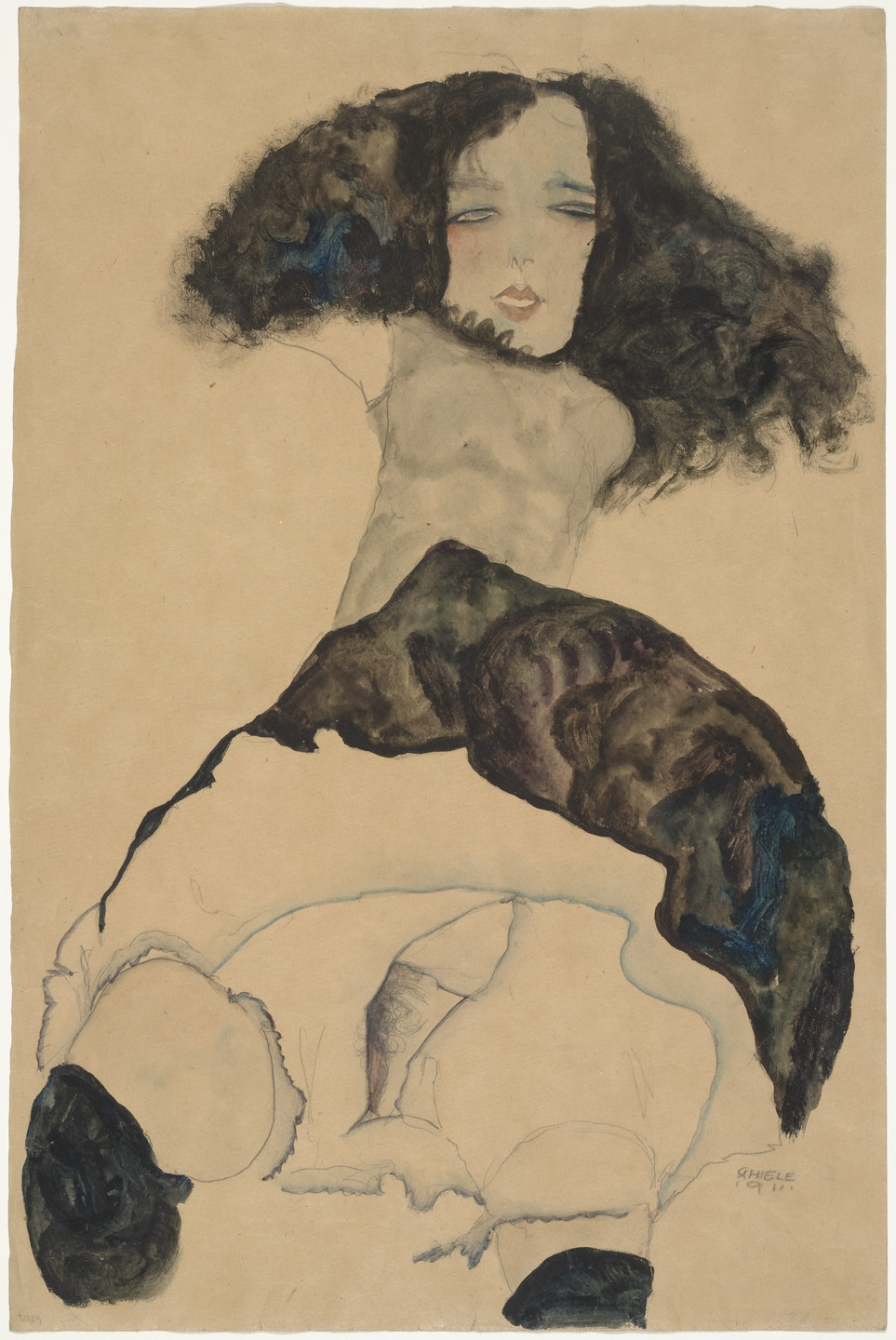 Egon Schiele. Girl with Black Hair (Mädchen mit schwarzem Haar). 1911
