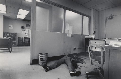 Leonard Freed. New York: Woman killed by her boyfriend at her place of employment. 1972