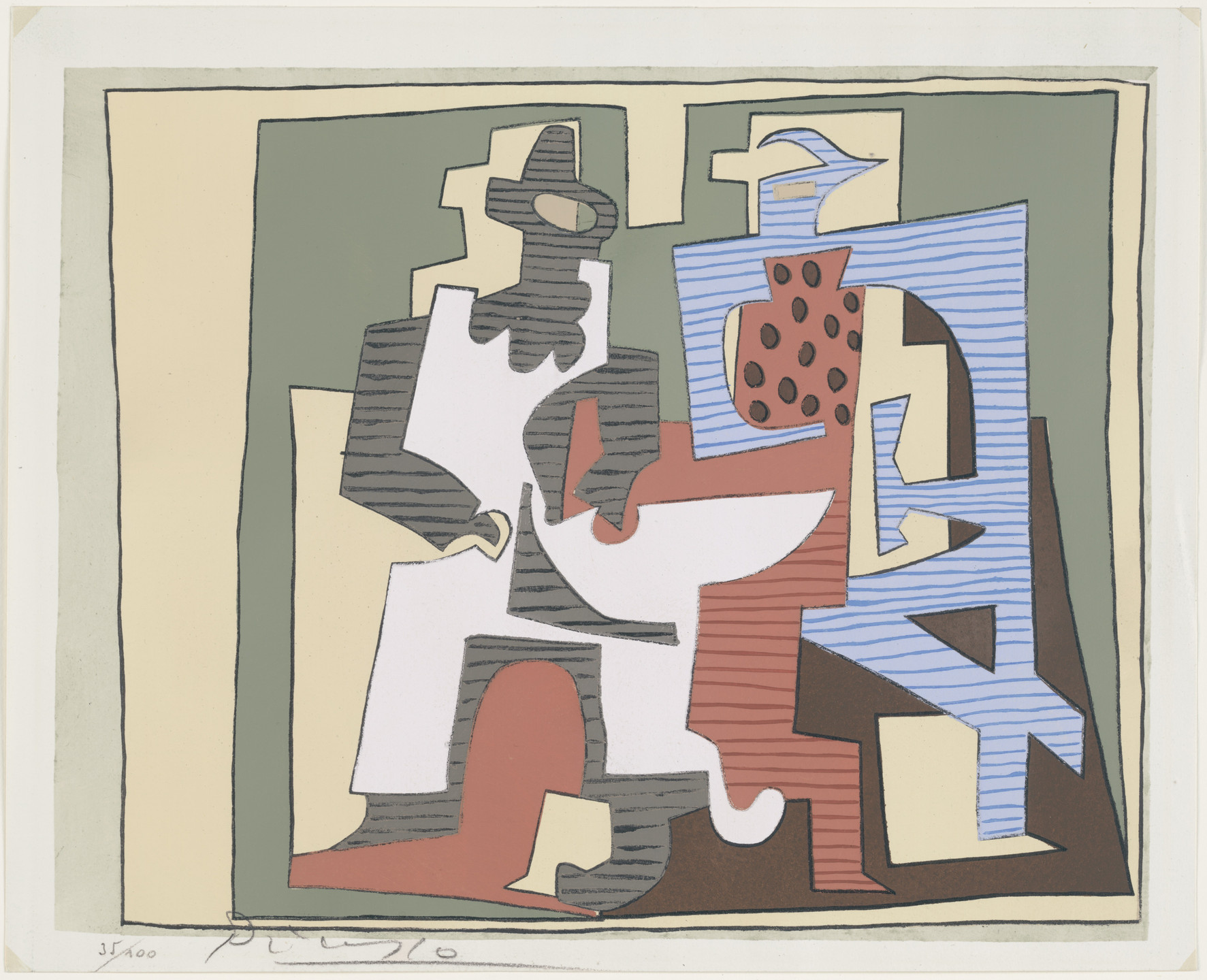 Pablo Picasso. Pierrot and Harlequin, Seated from the series Dix Pochoirs. published 1921