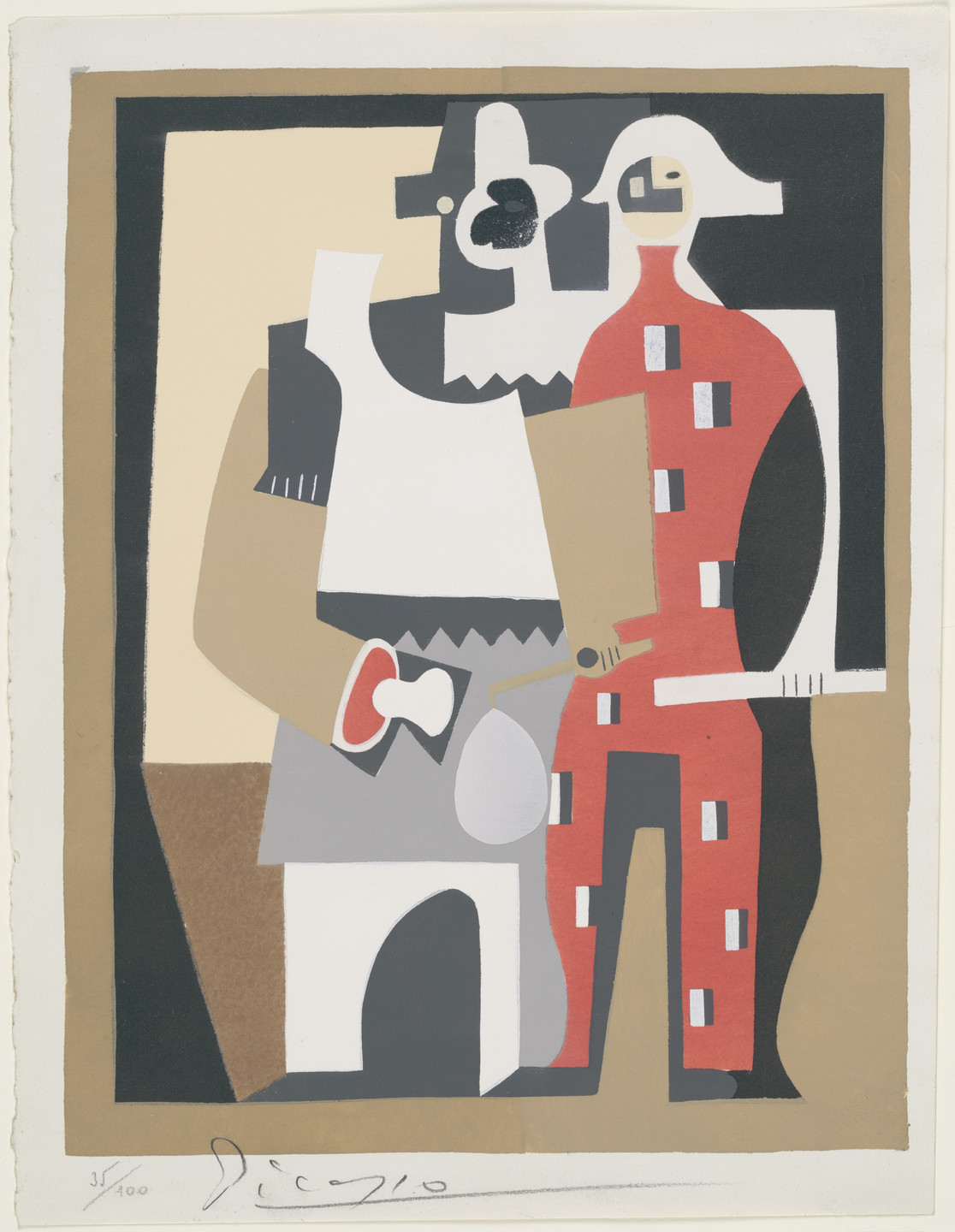 Pablo Picasso. Pierrot and Red Harlequin, Standing from the series Dix Pochoirs. published 1921