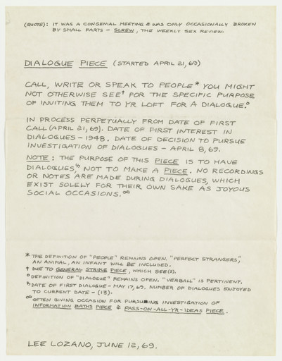 Lee Lozano. Dialogue Piece (Started April 21, 1969). 1969
