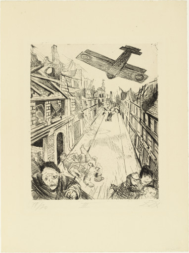 Otto Dix. Lens Being Bombed (Lens wird mit Bomben belegt) from The War (Der Krieg). 1924