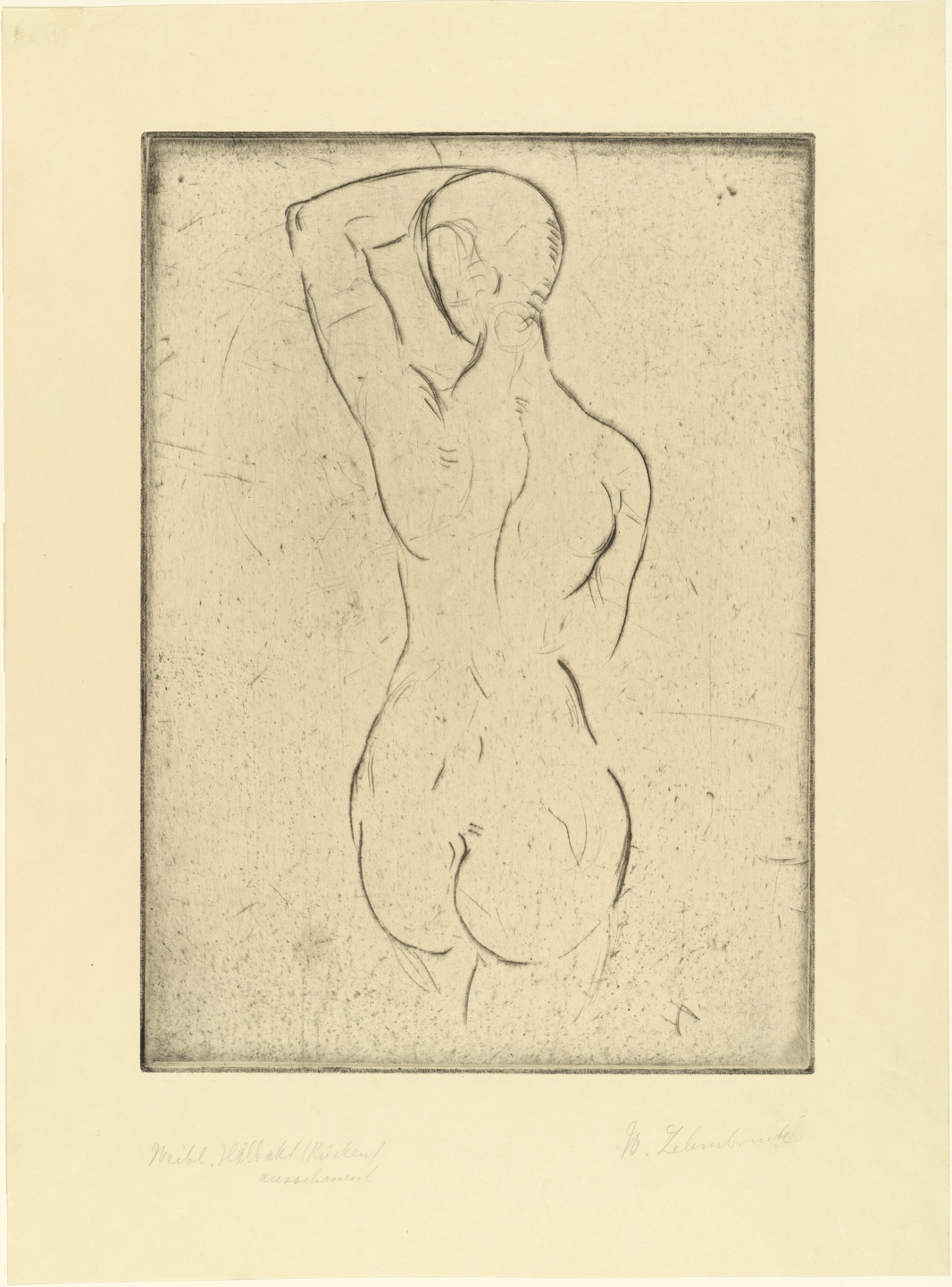 Wilhelm Lehmbruck. Female Nude from the Back, Looking Out (Weiblicher Rückenakt, ausschauend). (1911)