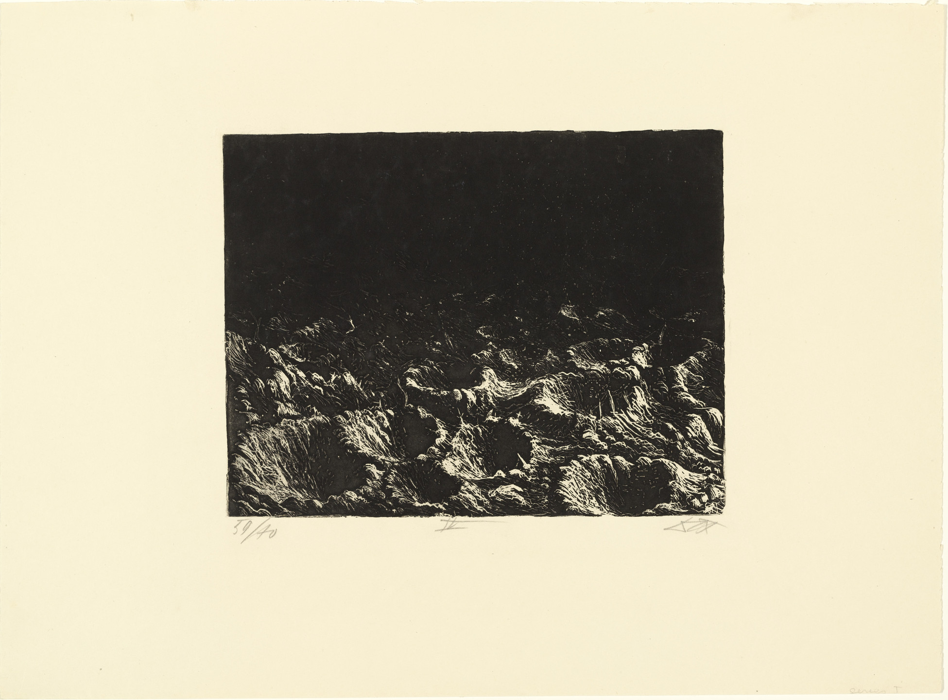 Otto Dix. Crater Field near Dontrien, Lit by Flares (Trichterfeld bei Dontrien, von Leuchtkugeln erhellt) from The War (Der Krieg). 1924
