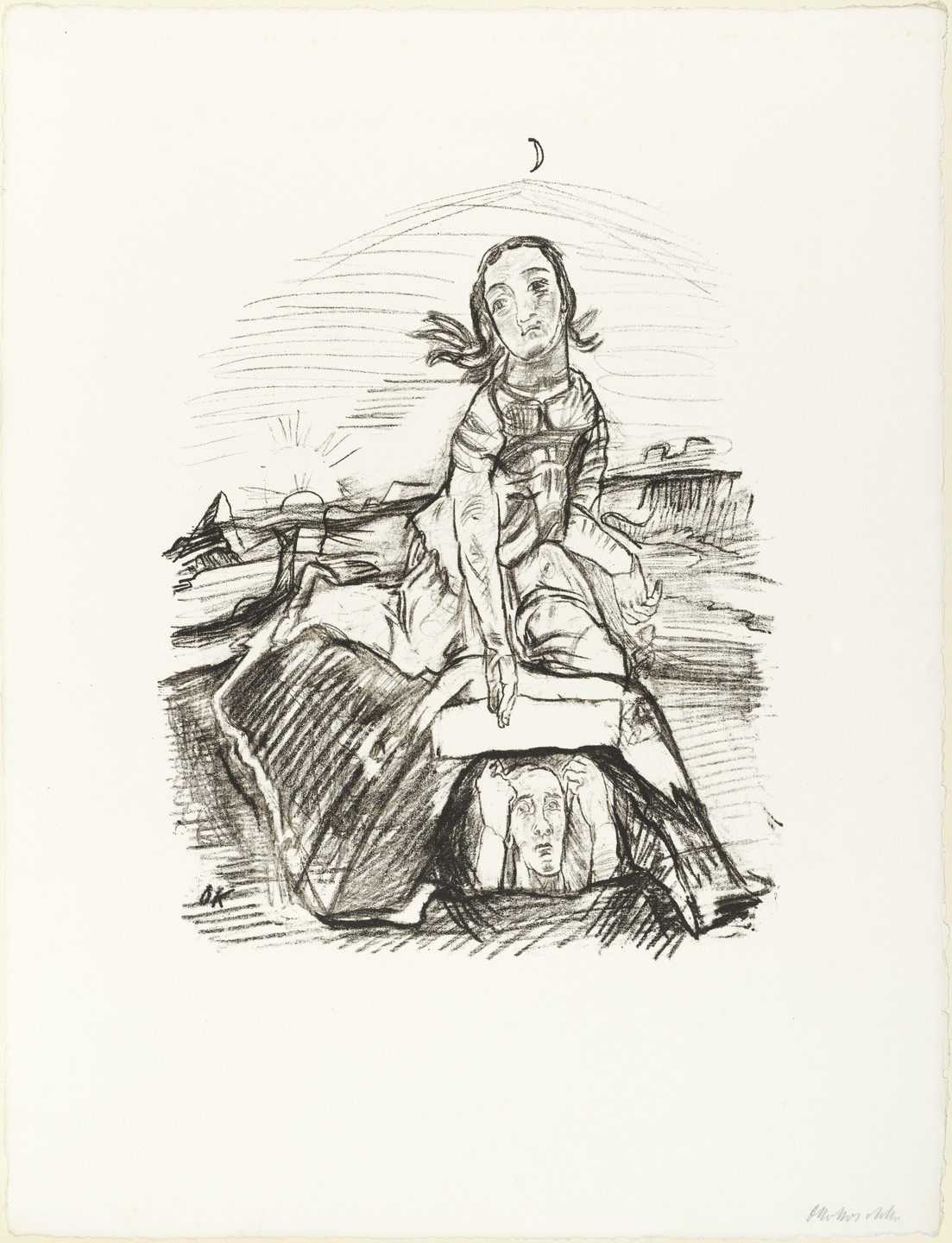 Oskar Kokoschka. The Man Raises His Head from the Grave on Which the Woman Sits (Der Mann erhebt seinen Kopf aus dem Grabe, auf dem das Weib sitzt) (plate 10) from O Eternity - Thou Word of Thunder (Bach Cantata) [O Ewigkeit - Du Donnerwort (Bachkantate)]. (1914, published 1916)